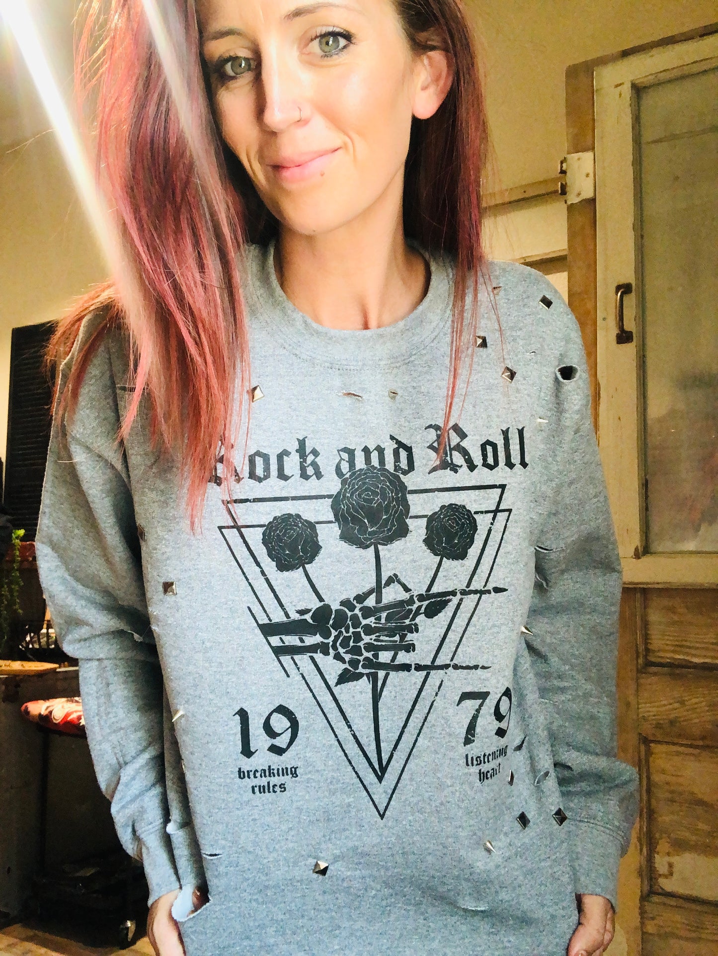 Rock N Roll Studded & Distressed Sweatshirt