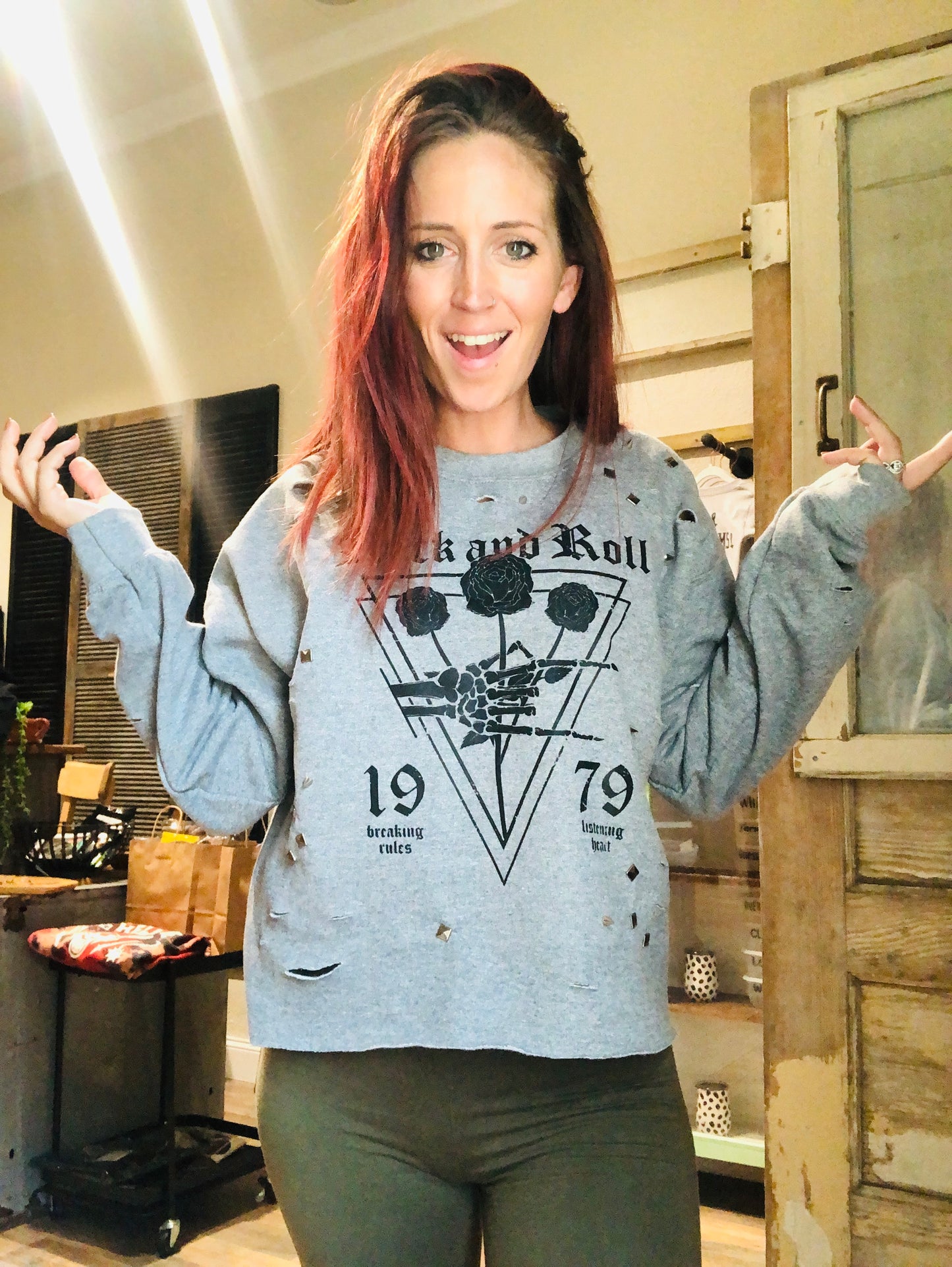 Rock N Roll Studded & Distressed Sweatshirt